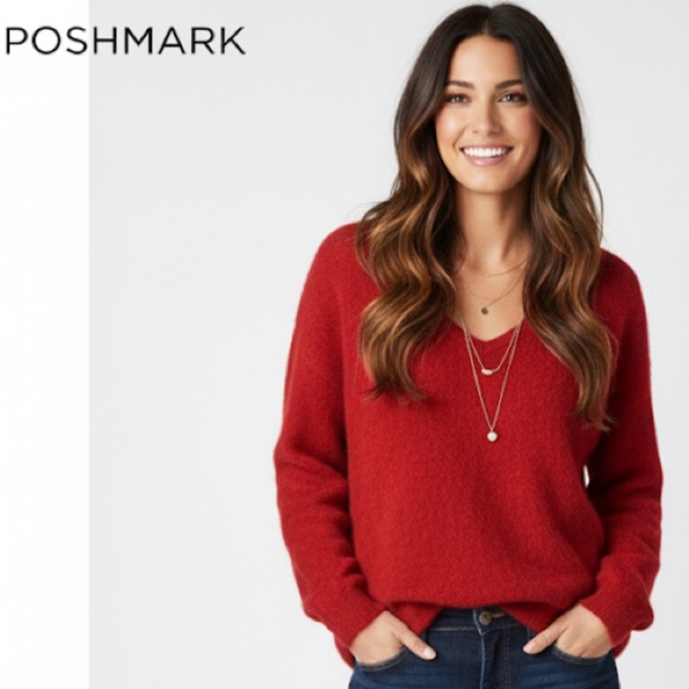 J.Crew Red cashmere V-Neck Sweater – Size Medium